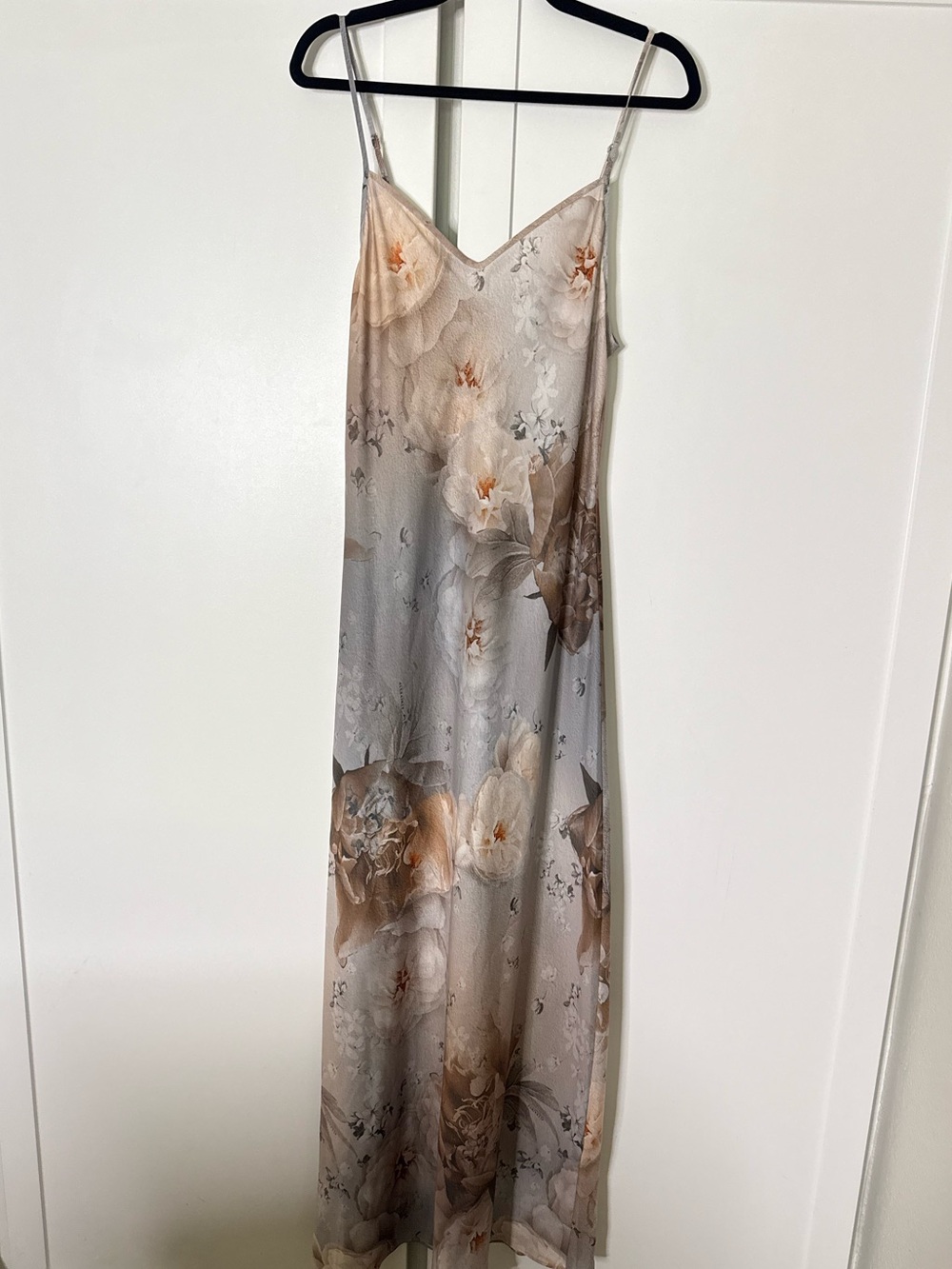 Floral Satin Slip Dress - Beige Floral
